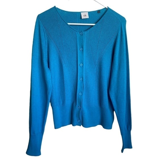 Cabi #3169 Women Medium Blue Darby Ribbed Knit Cardigan Sweater - Picture 3 of 6